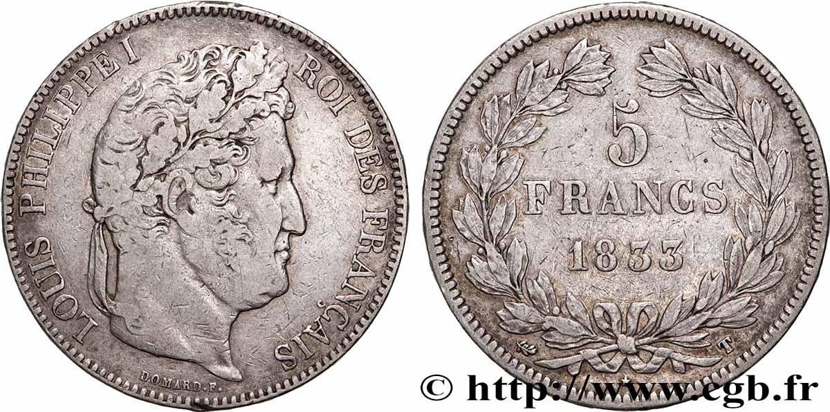 5 francs IIe type Domard 1833 Nantes F.324/26 MB 