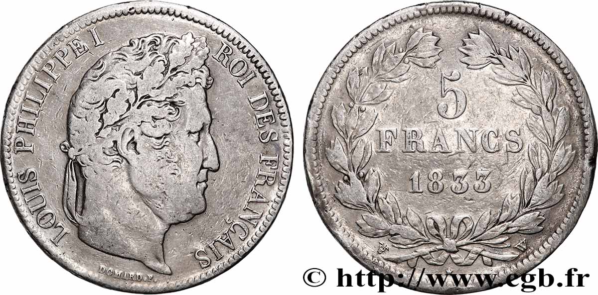 5 francs IIe type Domard 1833 Lille F.324/28 TB 