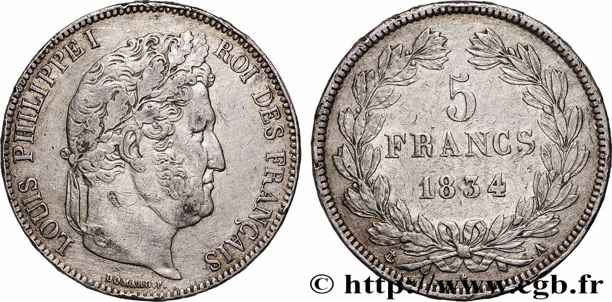 5 francs IIe type Domard 1834 Paris F.324/29 TTB 