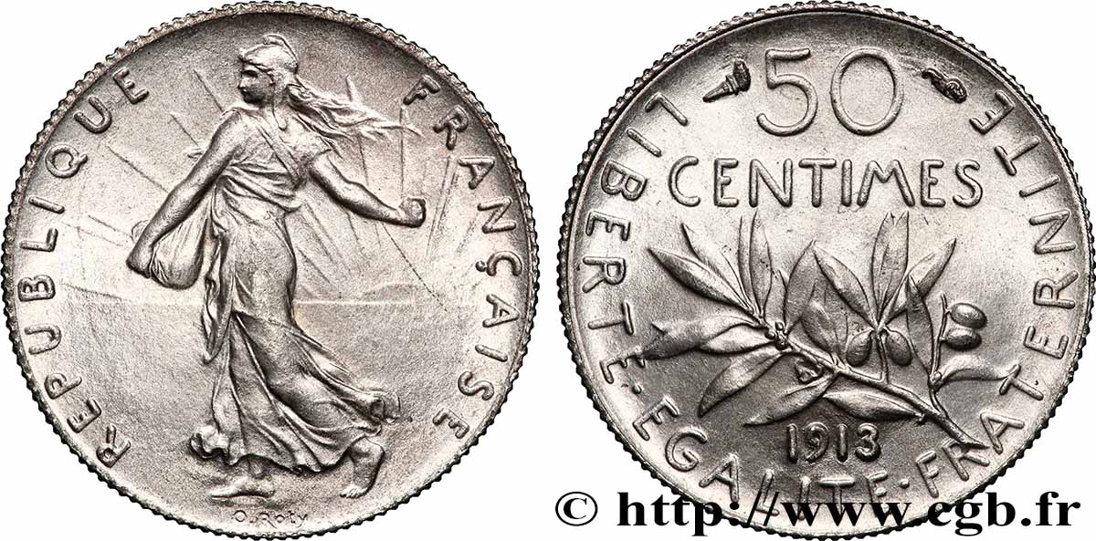 50 centimes Semeuse 1913 Paris F.190/20 MS65 