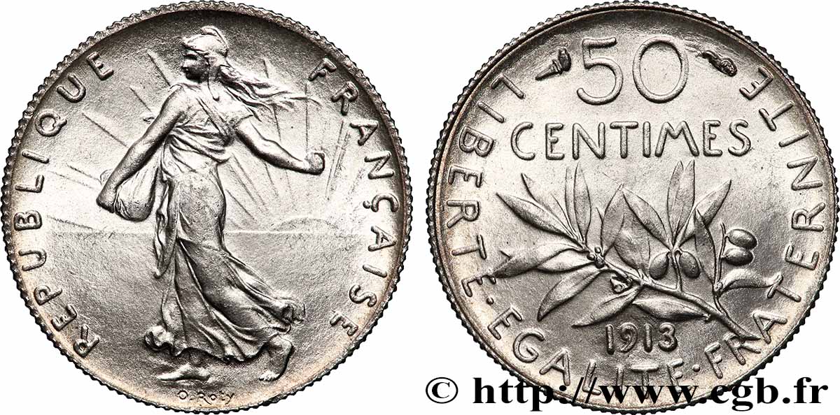 50 centimes Semeuse 1913 Paris F.190/20 MS65 