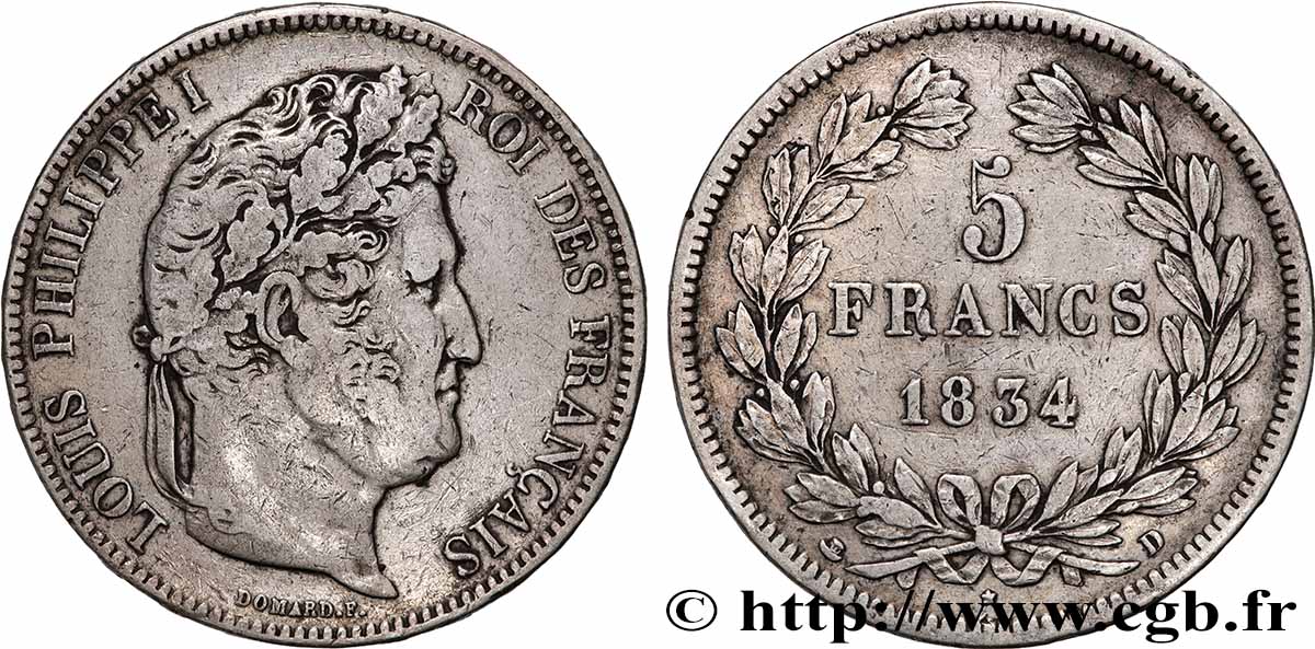 5 francs IIe type Domard 1834 Lyon F.324/32 TB 