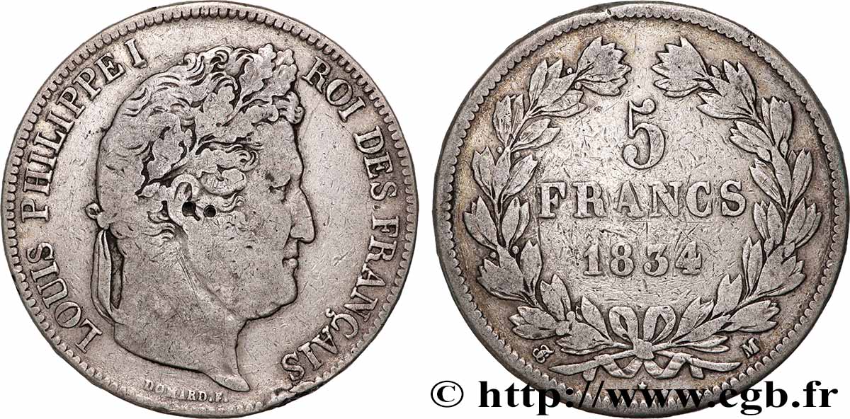 5 francs IIe type Domard 1834 Toulouse F.324/37 S 