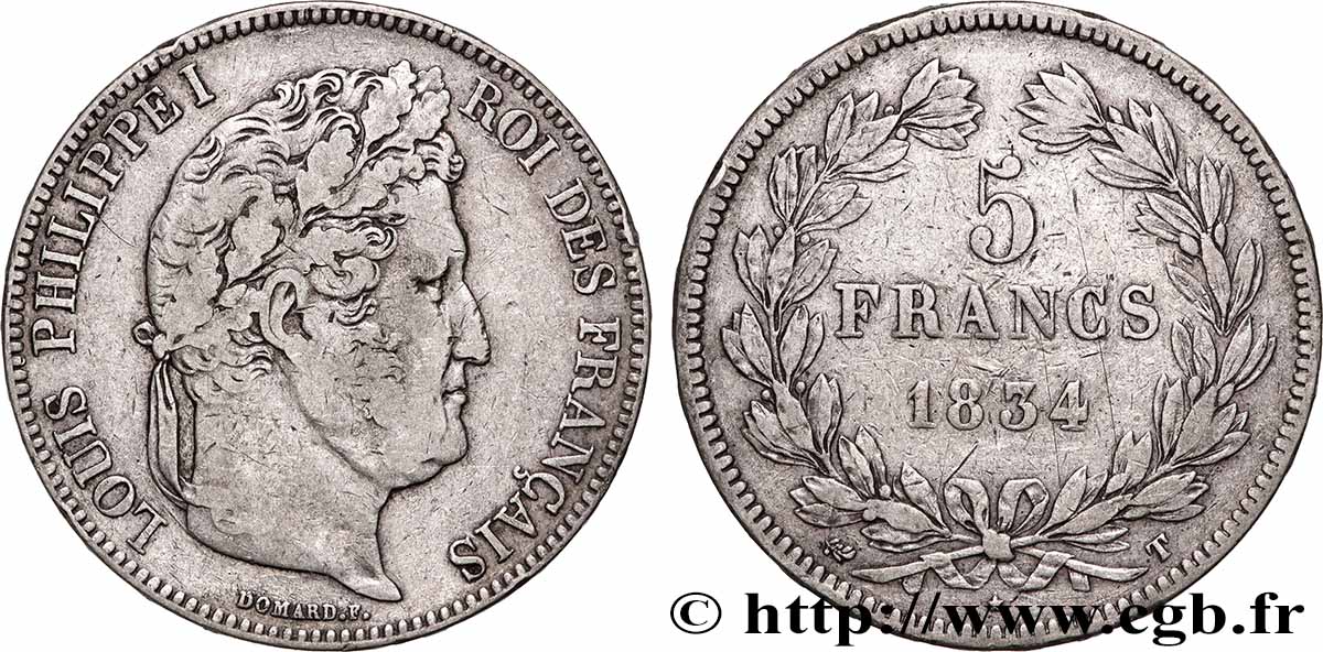 5 francs IIe type Domard 1834 Nantes F.324/40 TTB 
