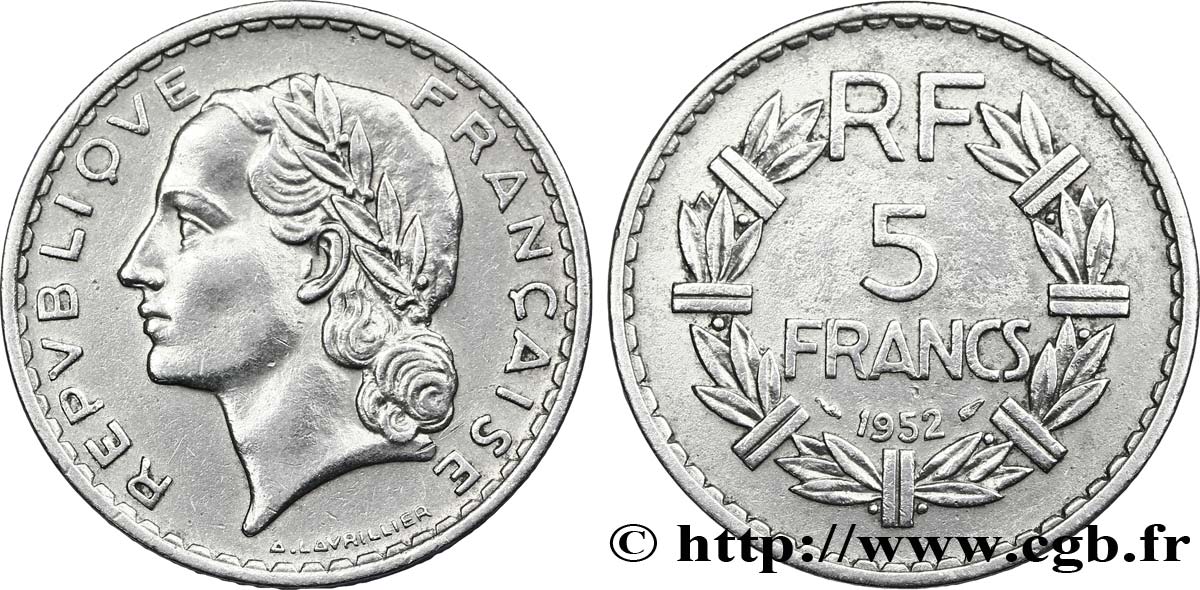 5 francs Lavrillier, aluminium 1952  F.339/22 MBC45 
