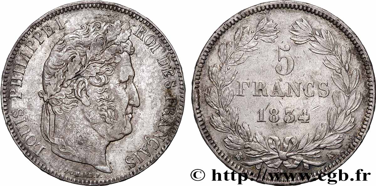 5 francs IIe type Domard 1834 Bordeaux F.324/35 TTB 