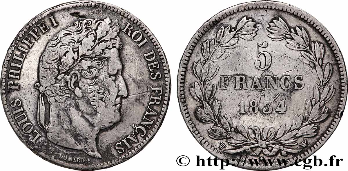 5 francs IIe type Domard 1834 Lille F.324/41 VF 