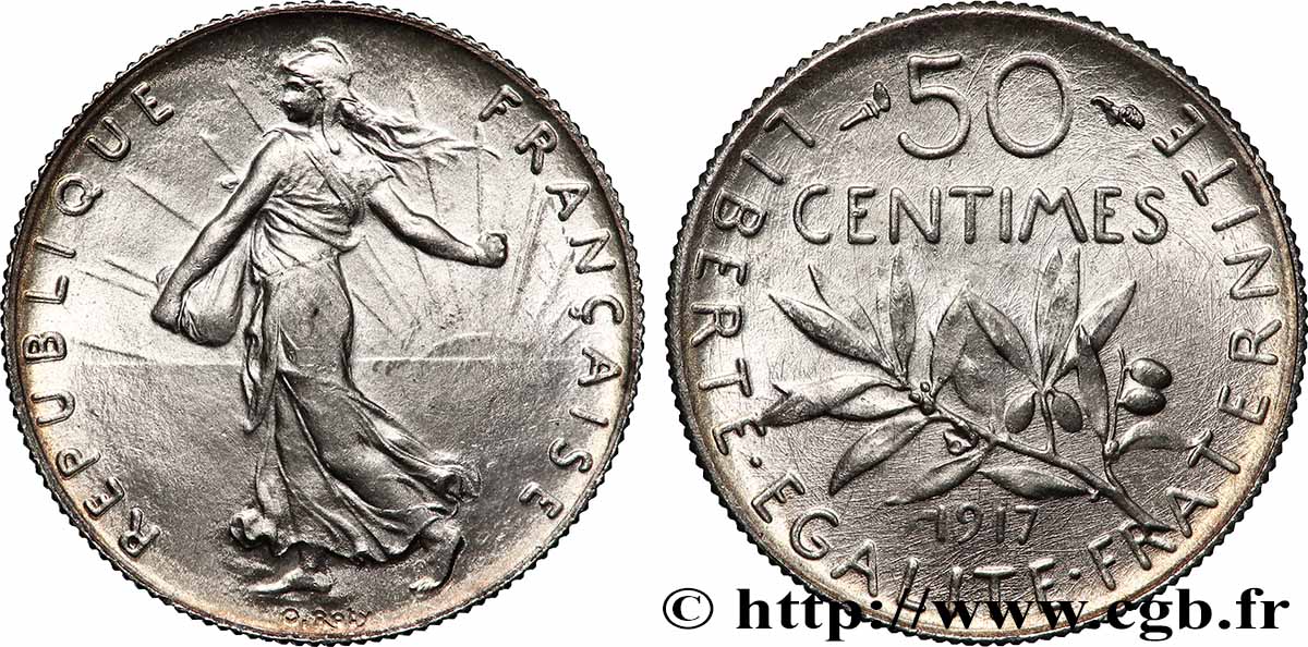 50 centimes Semeuse 1917  F.190/24 SPL+ 