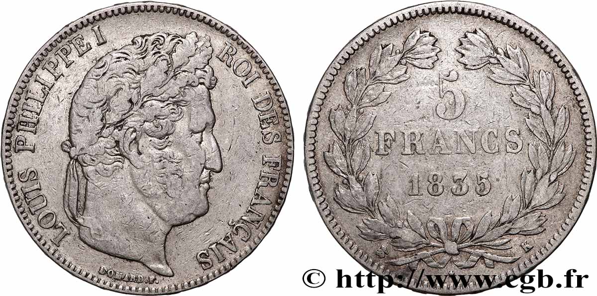 5 francs IIe type Domard 1835 Bordeaux F.324/48 TB 