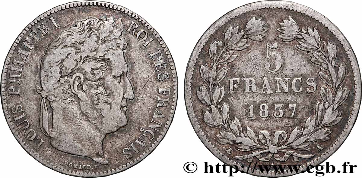 5 francs IIe type Domard 1837 Paris F.324/61 fSS 