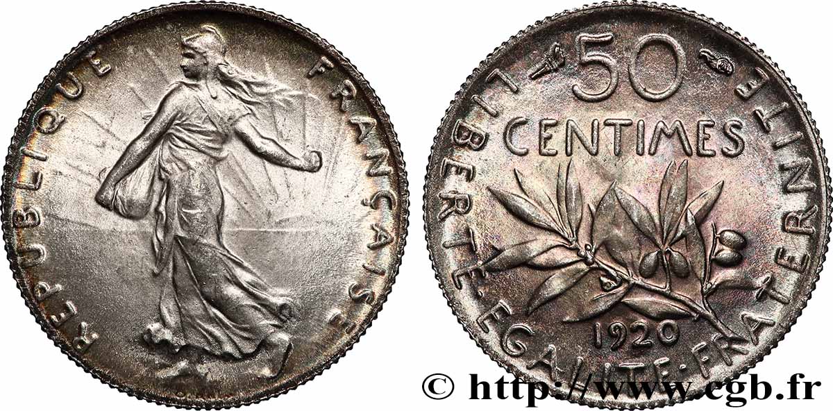 50 centimes Semeuse 1920 Paris F.190/27 SPL64 