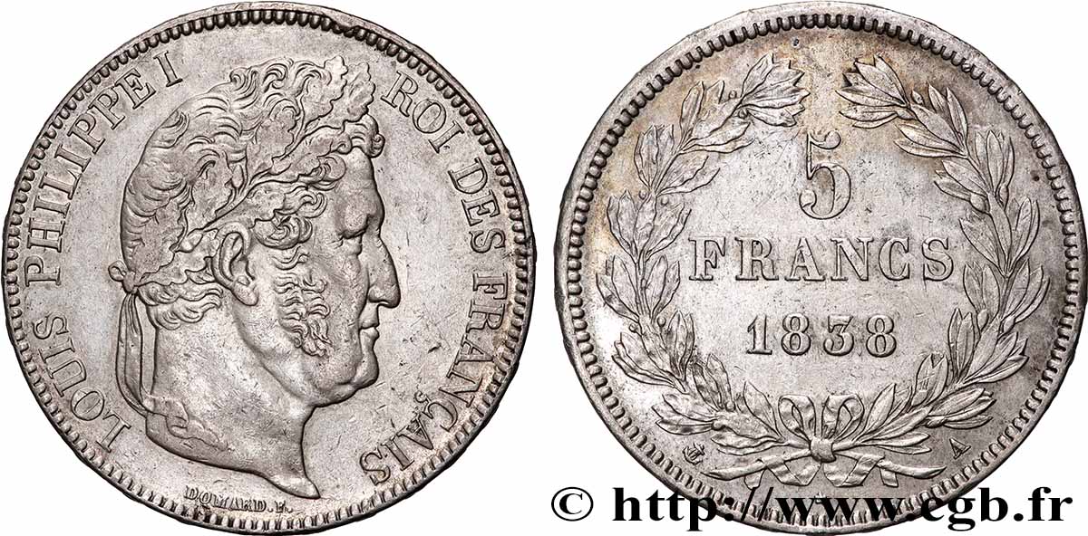 5 francs IIe type Domard 1838 Paris F.324/68 fVZ 