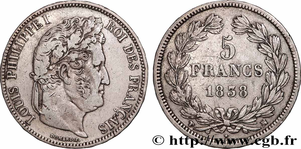 5 francs IIe type Domard 1838 Marseille F.324/73 TB+ 