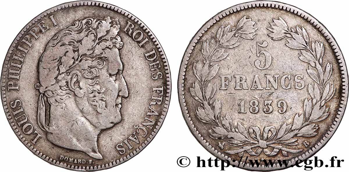 5 francs IIe type Domard 1839 Rouen F.324/76 TB+ 