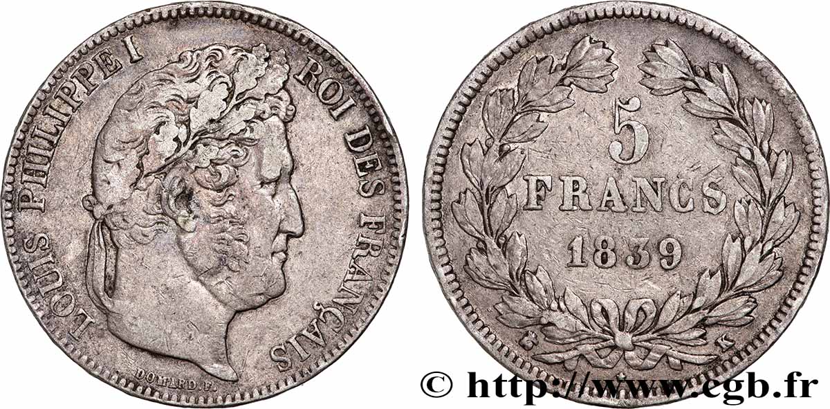 5 francs IIe type Domard 1839 Bordeaux F.324/80 BC+ 