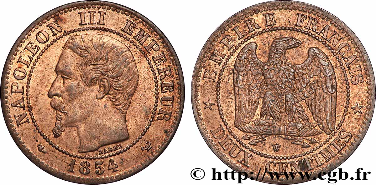 Deux centimes Napoléon III, tête nue 1854 Lille F.107/18 SUP62 