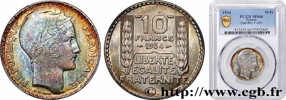 10 francs Turin 1934  F.360/7 FDC66 PCGS