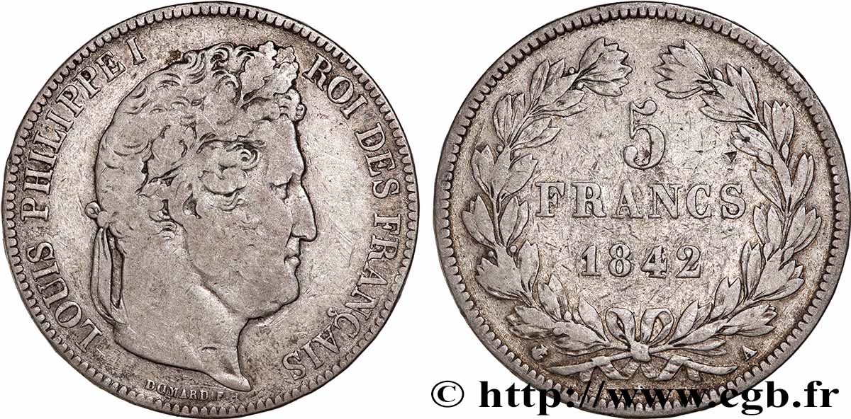 5 francs IIe type Domard 1842 Paris F.324/95 B+ 