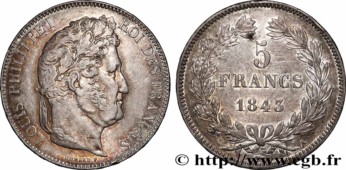 5 francs IIe type Domard 1843 Paris F.324/100 TTB 