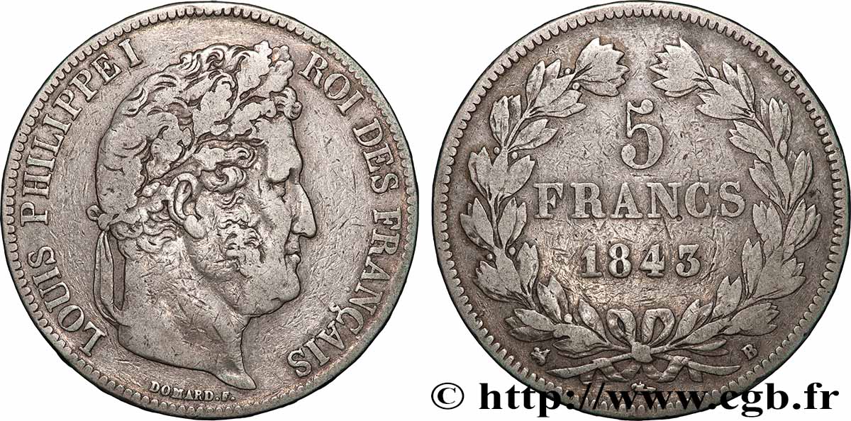 5 francs IIe type Domard 1843 Rouen F.324/101 TB+ 