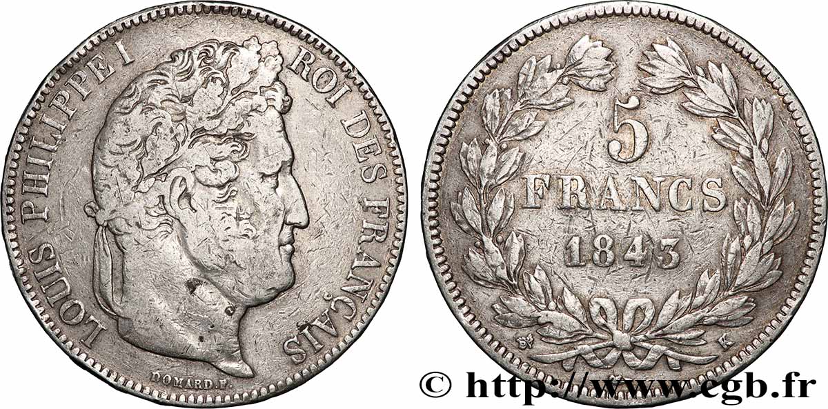 5 francs IIe type Domard 1843 Bordeaux F.324/103 MB 