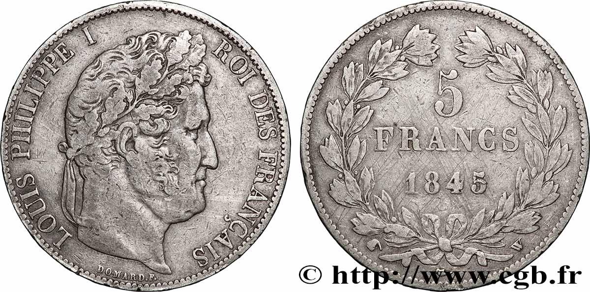 5 francs IIIe type Domard 1845 Lille F.325/9 TB+ 
