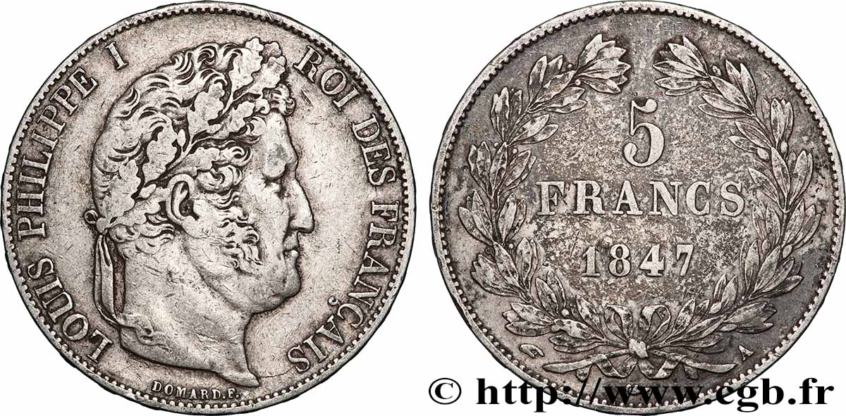 5 francs IIIe type Domard 1847 Paris F.325/14 BC+ 