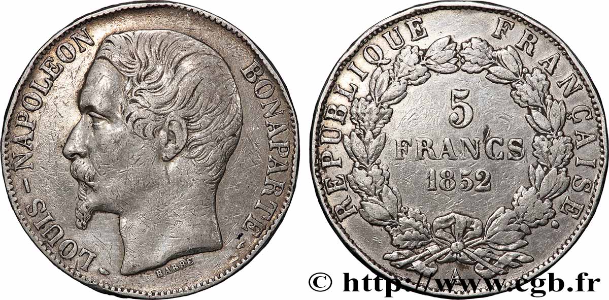 5 francs Louis-Napoléon, 2ème type 1852 Paris F.329/2 BC 