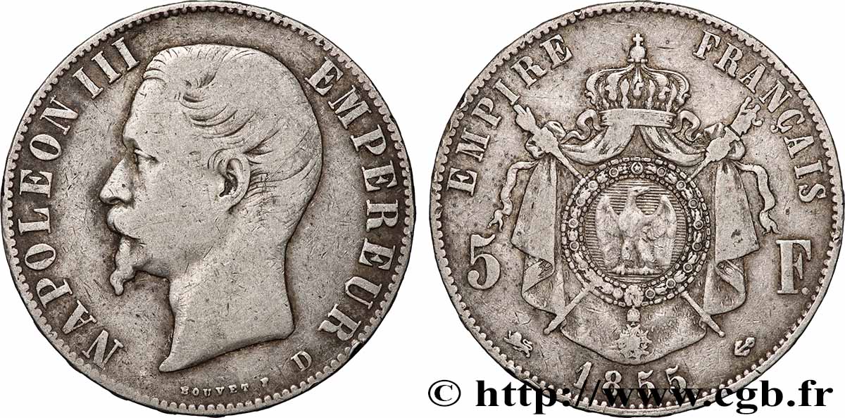 5 francs Napoléon III, tête nue 1855 Lyon F.330/5 BC 