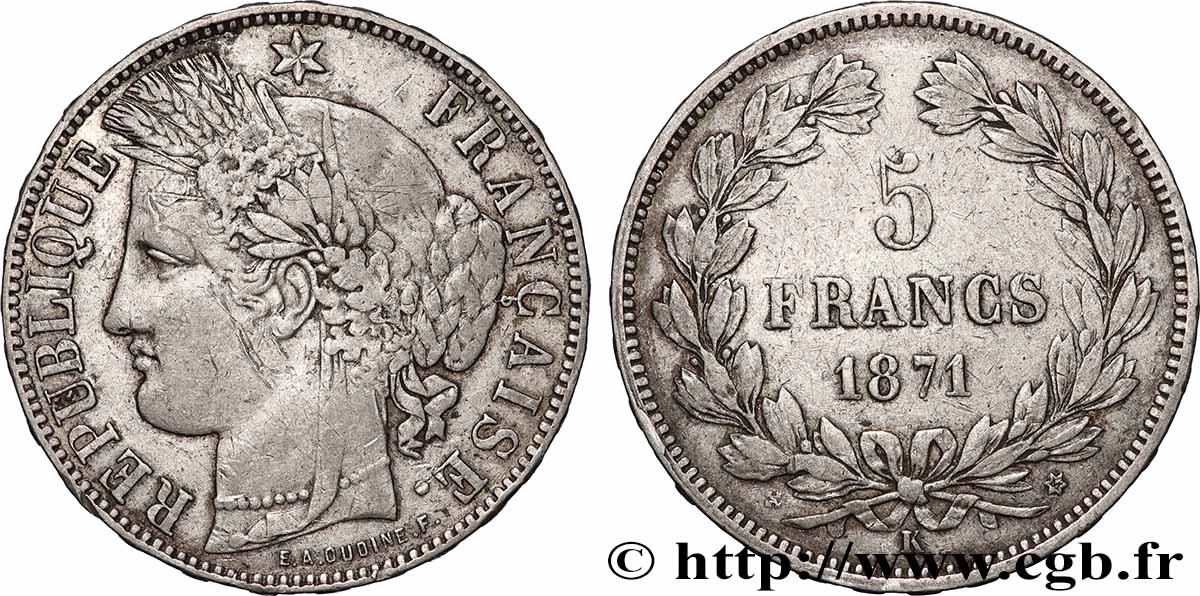 5 francs Cérès, sans légende 1871 Bordeaux F.332/8 MB 