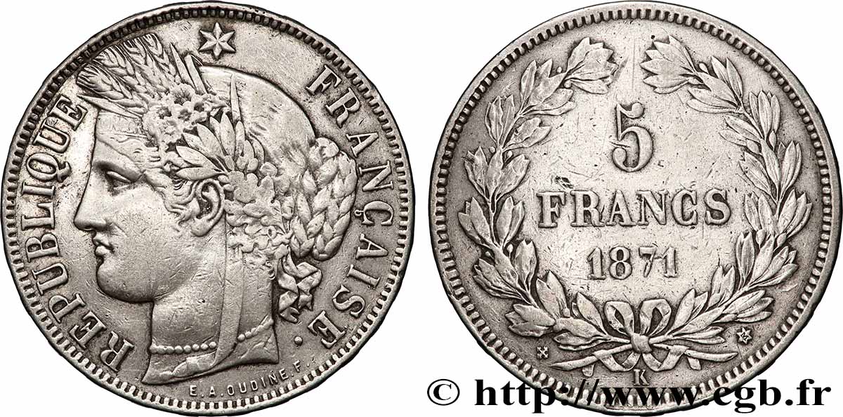 5 francs Cérès, sans légende 1870 Bordeaux F.332/5 TB+ 