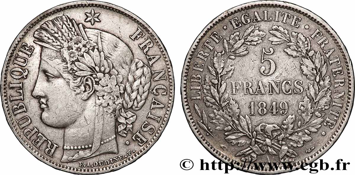 5 francs Cérès, IIe République 1849 Paris F.327/1 TB+ 
