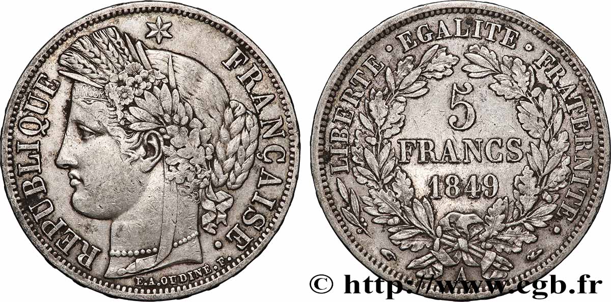 5 francs Cérès, IIe République 1849 Paris F.327/1 TB+ 