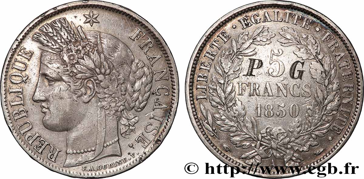 5 francs Cérès, IIe République 1850 Paris F.327/4 TB+ 