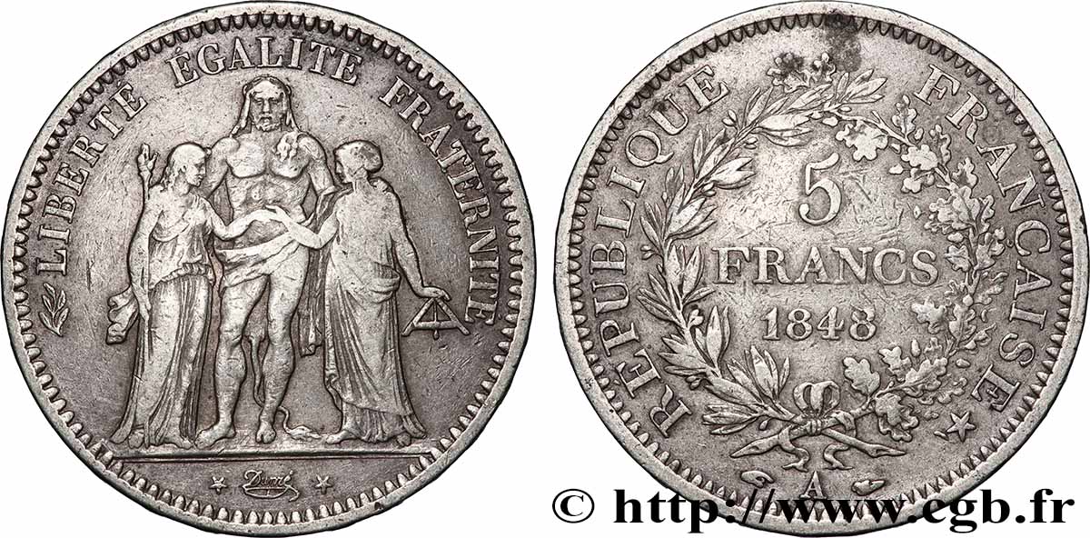 5 francs Hercule, IIe République 1848 Paris F.326/1 TB 