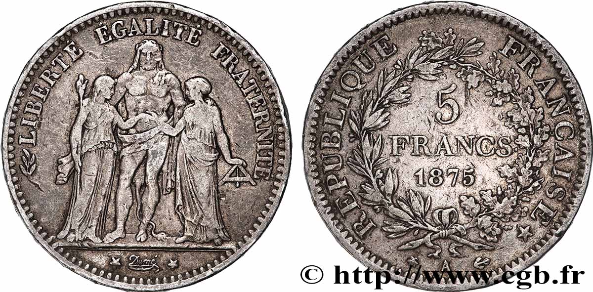 5 francs Hercule 1875 Paris F.334/14 TB 