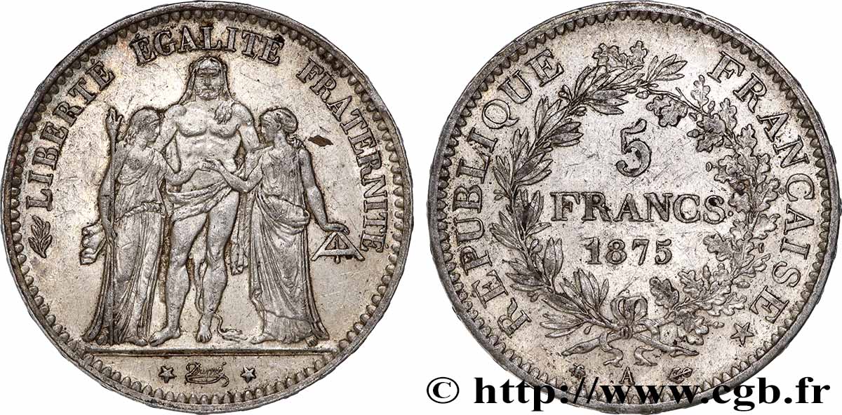 5 francs Hercule 1875 Paris F.334/14 MBC 