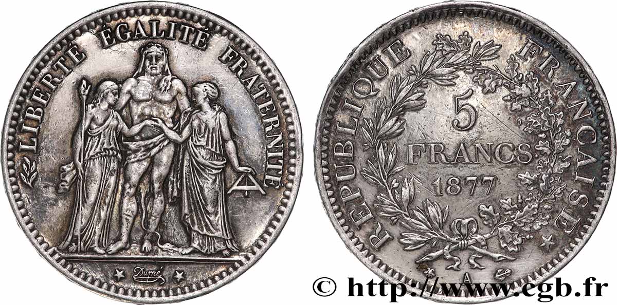 5 francs Hercule 1877 Paris F.334/19 TB+ 