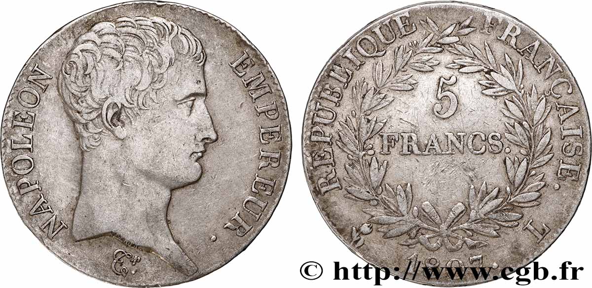 5 francs Napoléon Empereur, Calendrier grégorien 1807 Bayonne F.304/18 TTB 