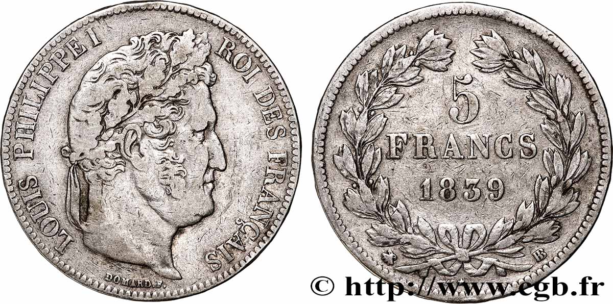 5 francs IIe type Domard 1839 Strasbourg F.324/77 fSS 