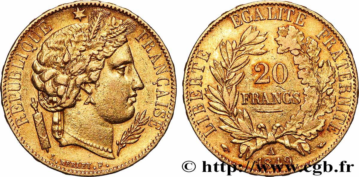 20 francs or Cérès 1849 Paris F.529/1 XF 