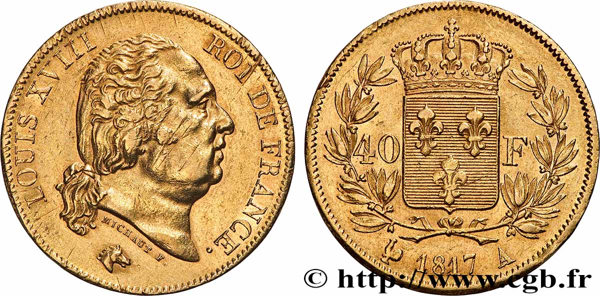 40 francs or Louis XVIII 1817 Paris F.542/6 TTB+ 