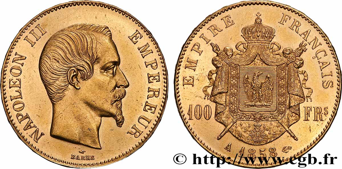 100 francs or Napoléon III, tête nue 1858 Paris F.550/5 SUP 