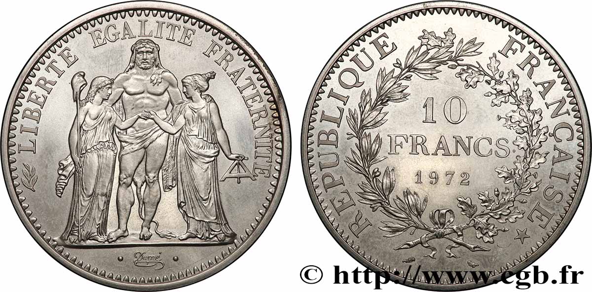 Piéfort Argent de 10 francs Hercule 1972  GEM.183 P1 SPL 