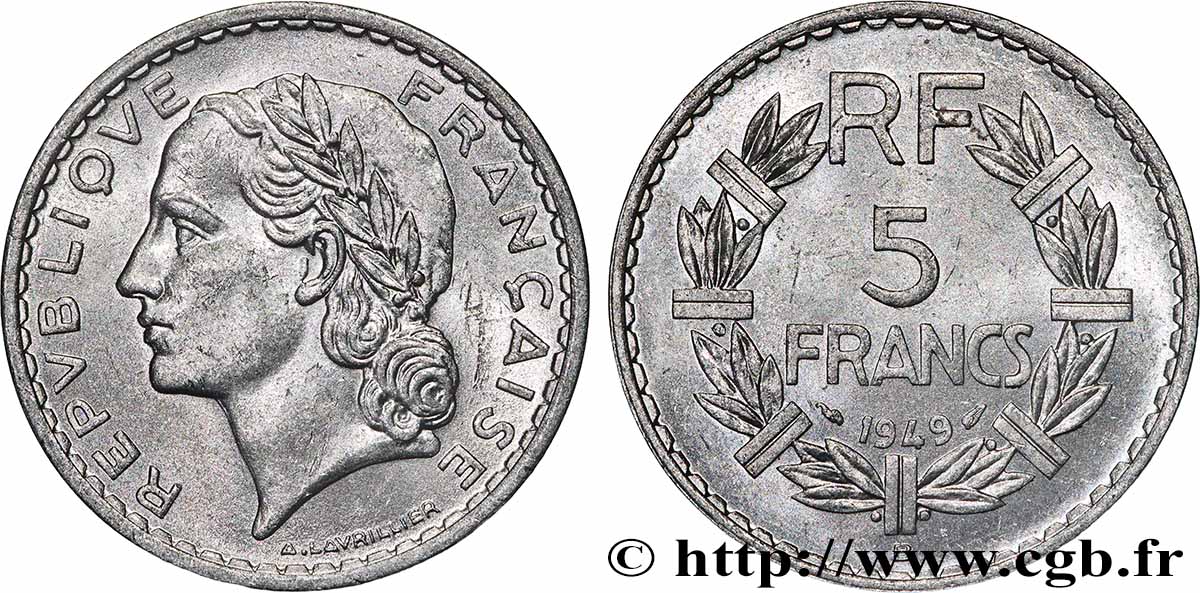 5 francs Lavrillier, aluminium 1949 Beaumont-le-Roger F.339/19 q.SPL 