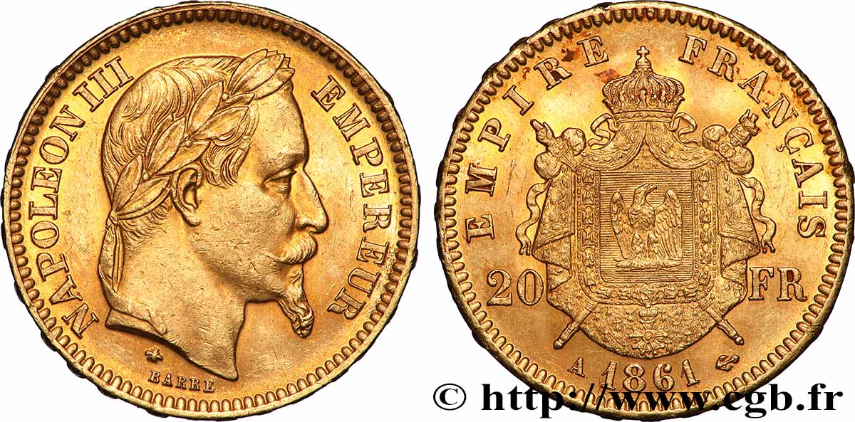 20 francs or Napoléon III, tête laurée 1861 Paris F.532/1 SUP 