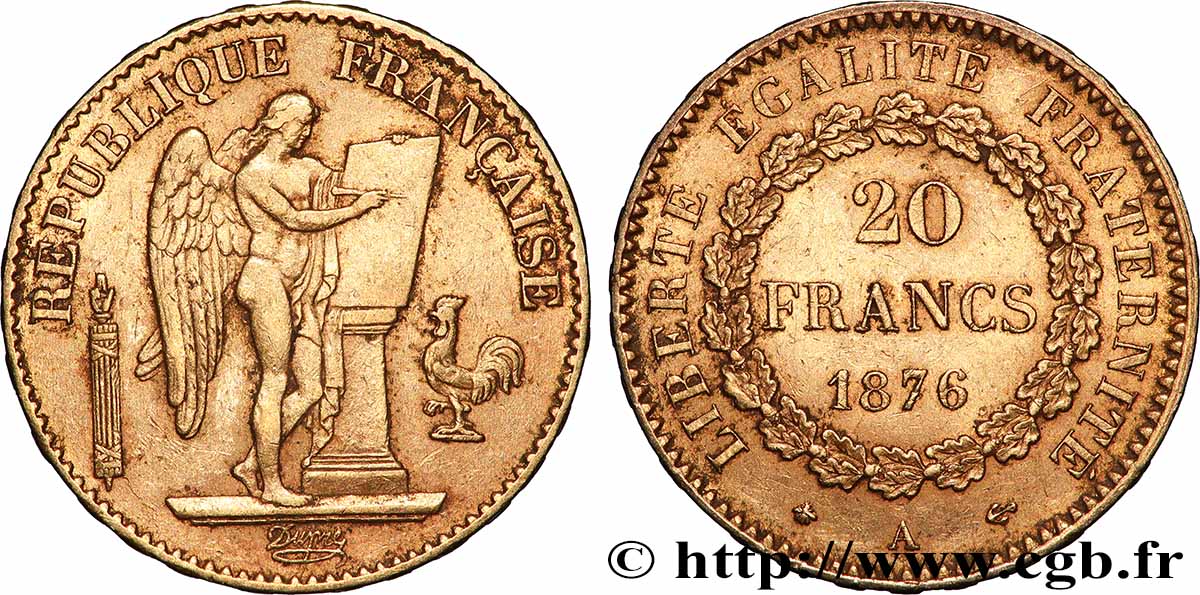 20 francs génie, Troisième république 1876 Paris F.533/4 TB+ 