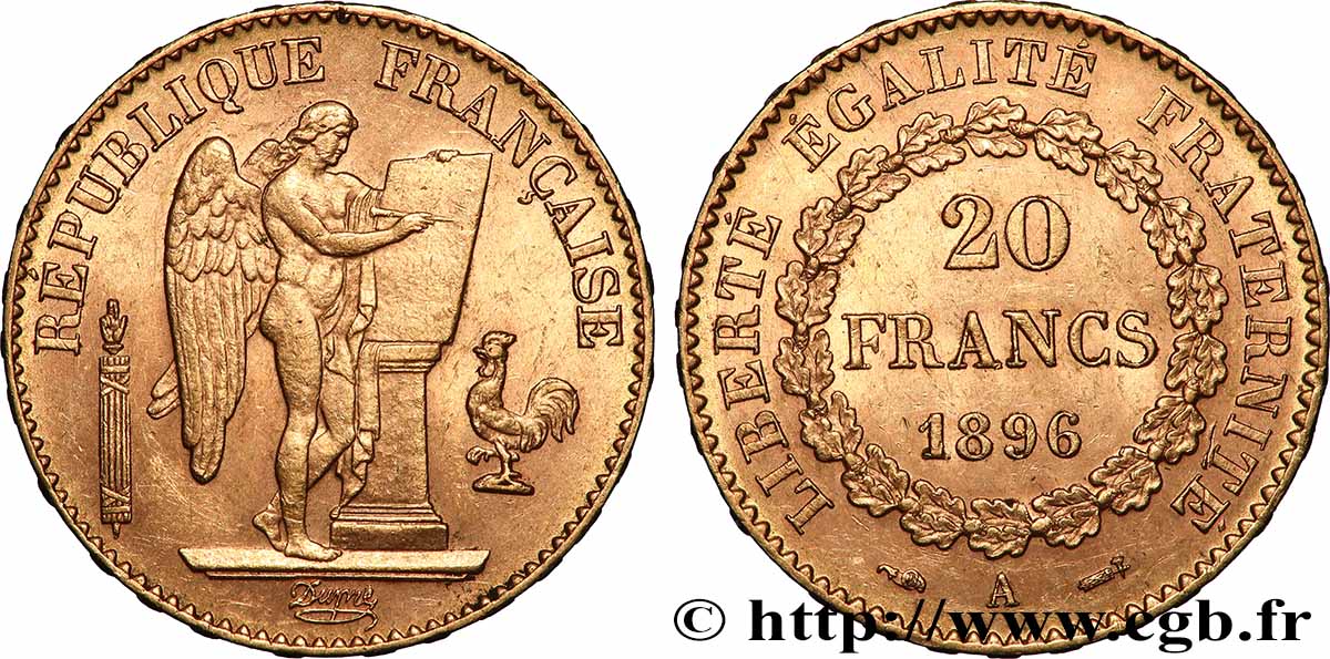 20 francs or Génie, Troisième République 1896 Paris F.533/20 TTB 