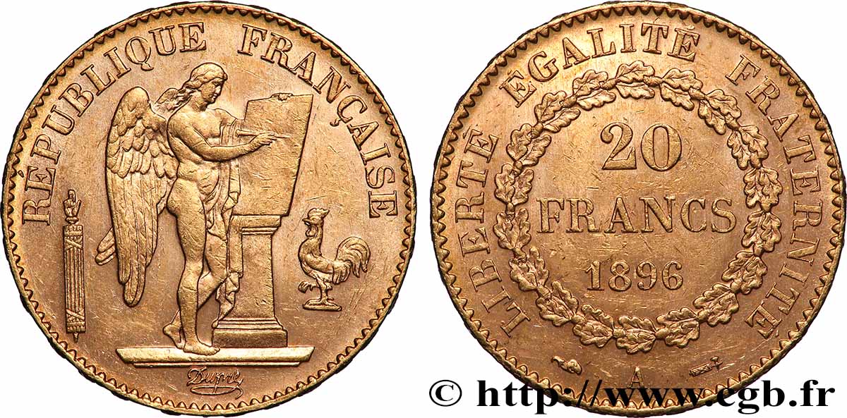 20 francs or Génie, Troisième République 1896 Paris F.533/20 fVZ 