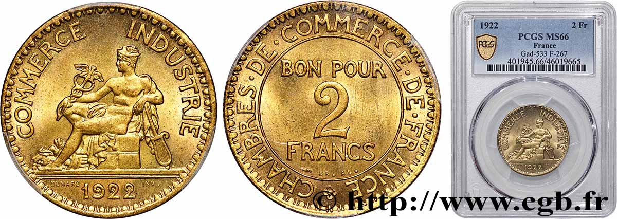 2 francs Chambres de Commerce 1922  F.267/4 FDC66 PCGS